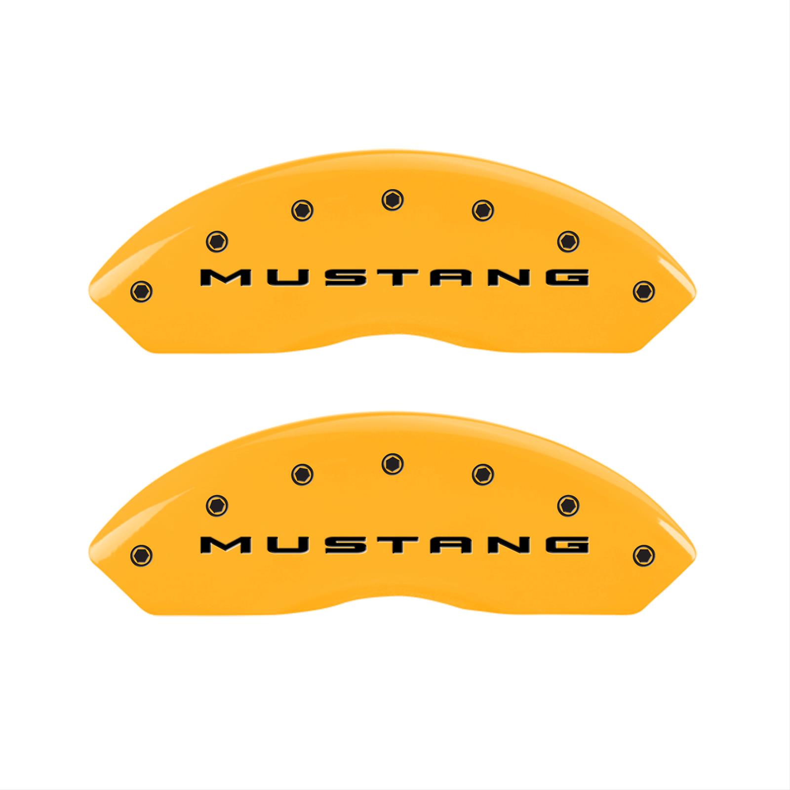MGP 4 Caliper Covers Engraved Front 2015/Mustang Engraved Rear 2015/37 Yellow finish black ch thumbnail 2