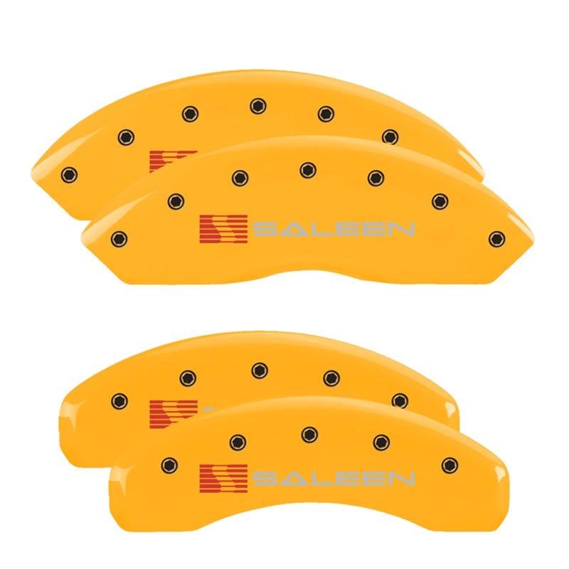 MGP Caliper Covers - Brake for 2021-2023 MUSTANG 10202SSLNYL Set of 4 caliper covers, Engraved Front: Saleen Engraved Rear: Saleen, Yellow powder coat finish, black characters