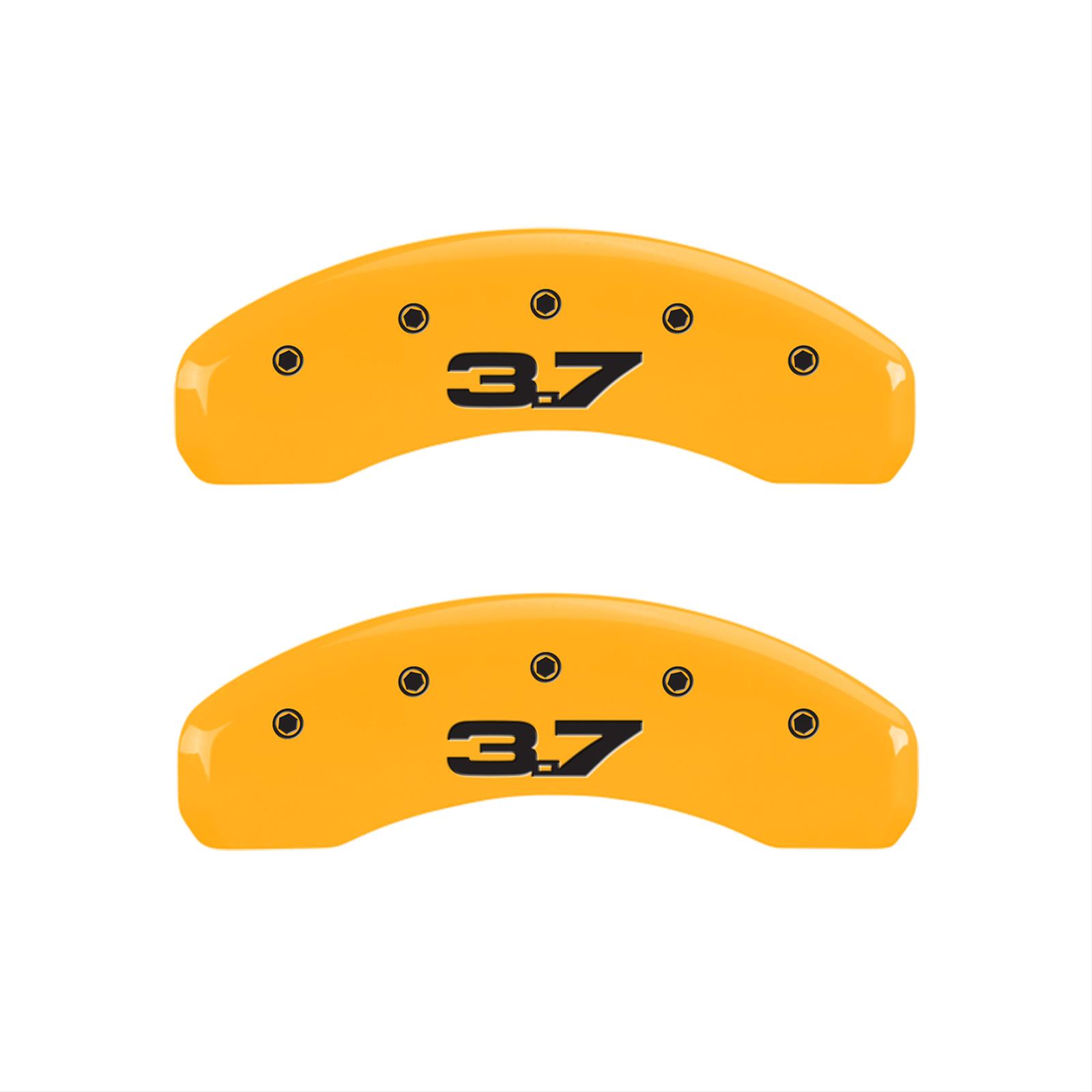 MGP 4 Caliper Covers Engraved Front 2015/Mustang Engraved Rear 2015/37 Yellow finish black ch thumbnail 2