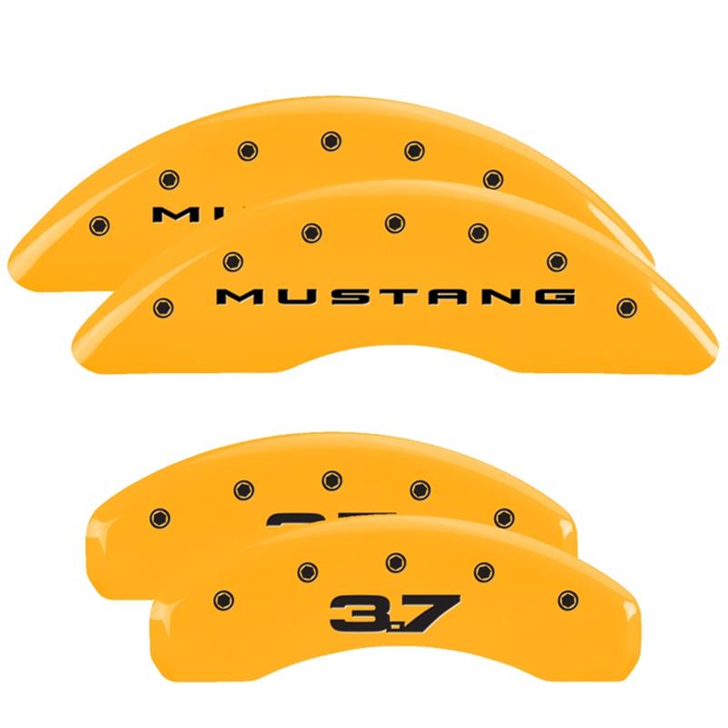 MGP 4 Caliper Covers Engraved Front 2015/Mustang Engraved Rear 2015/37 Yellow finish black ch thumbnail 3