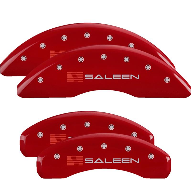 MGP Caliper Covers - Brake for 2021-2023 MUSTANG 10204SSLNRD Set of 4 caliper covers, Engraved Front: Saleen Engraved Rear: Saleen, Red powder coat finish, silver characters