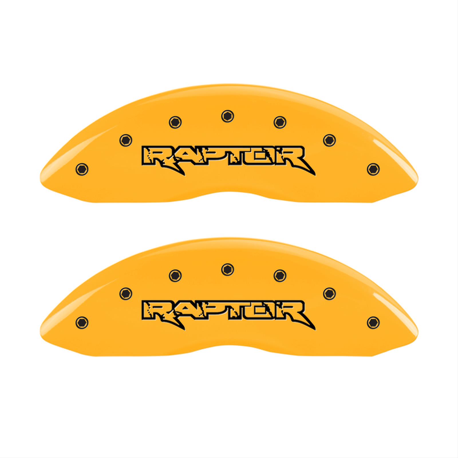 MGP 4 Caliper Covers Engraved Front & Rear Raptor Yellow finish black ch thumbnail 2