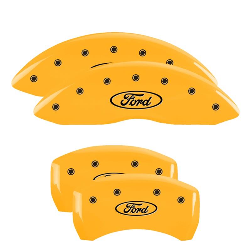 MGP 4 Caliper Covers Engraved Front & Rear Oval logo/Ford Yellow finish black ch thumbnail 3