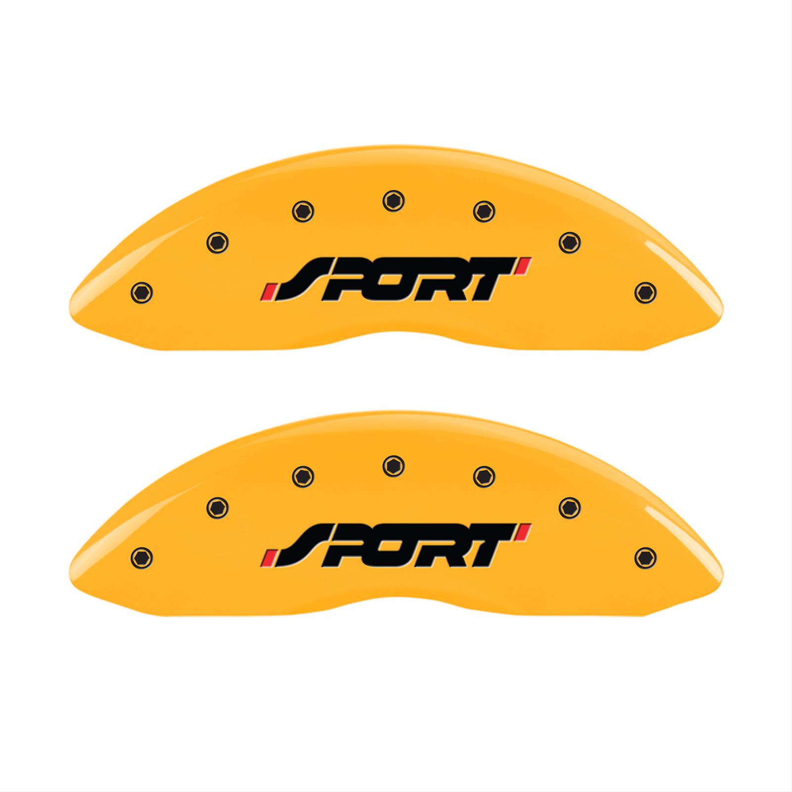 MGP 4 Caliper Covers Engraved Front & Rear SPORT Yellow finish black ch