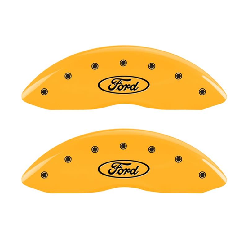 MGP Front set 2 Caliper Covers Engraved Front Oval logo/Ford Yellow finish black ch thumbnail 2