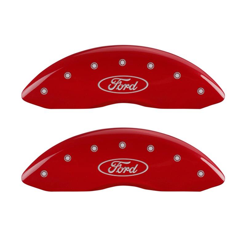 MGP Front set 2 Caliper Covers Engraved Front Oval logo/Ford Red finish silver ch thumbnail 2