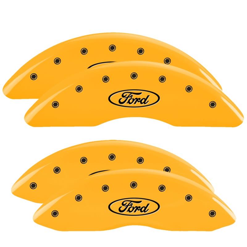 MGP 4 Caliper Covers Engraved Front & Rear Oval logo/Ford Yellow finish black ch thumbnail 3