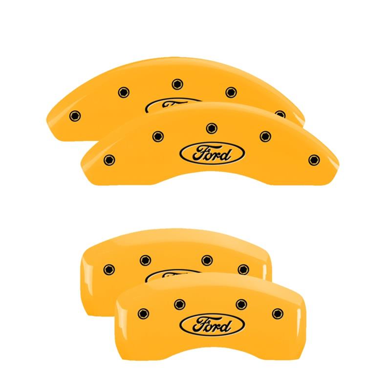 MGP 4 Caliper Covers Engraved Front & Rear Oval logo/Ford Yellow finish black ch thumbnail 3