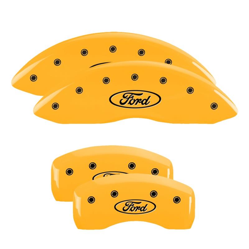 MGP 4 Caliper Covers Engraved Front & Rear Oval logo/Ford Yellow finish black ch thumbnail 3