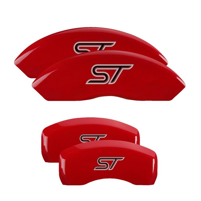 MGP Red Caliper Covers 10247SST1RD Set of 4 caliper covers, Engraved Front and Rear: ST (No bolts), powder coat finish, silver characters