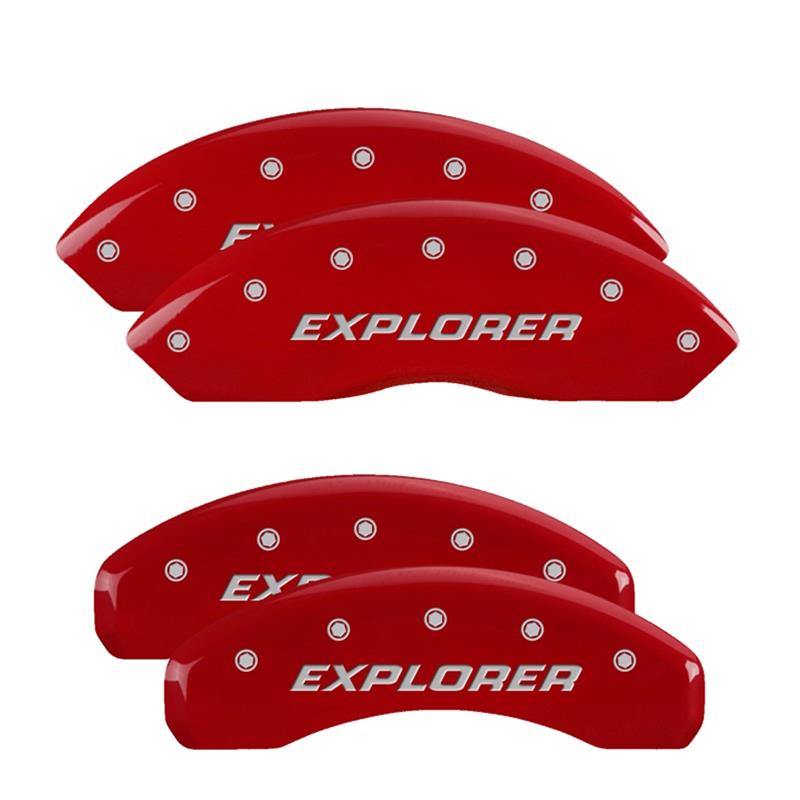 MGP Red Caliper Covers for 2020-2025 EXPLORER - 10252SEXPRD Set of 4 caliper covers, Engraved Front and Rear: Explorer (2011), powder coat finish, silver characters