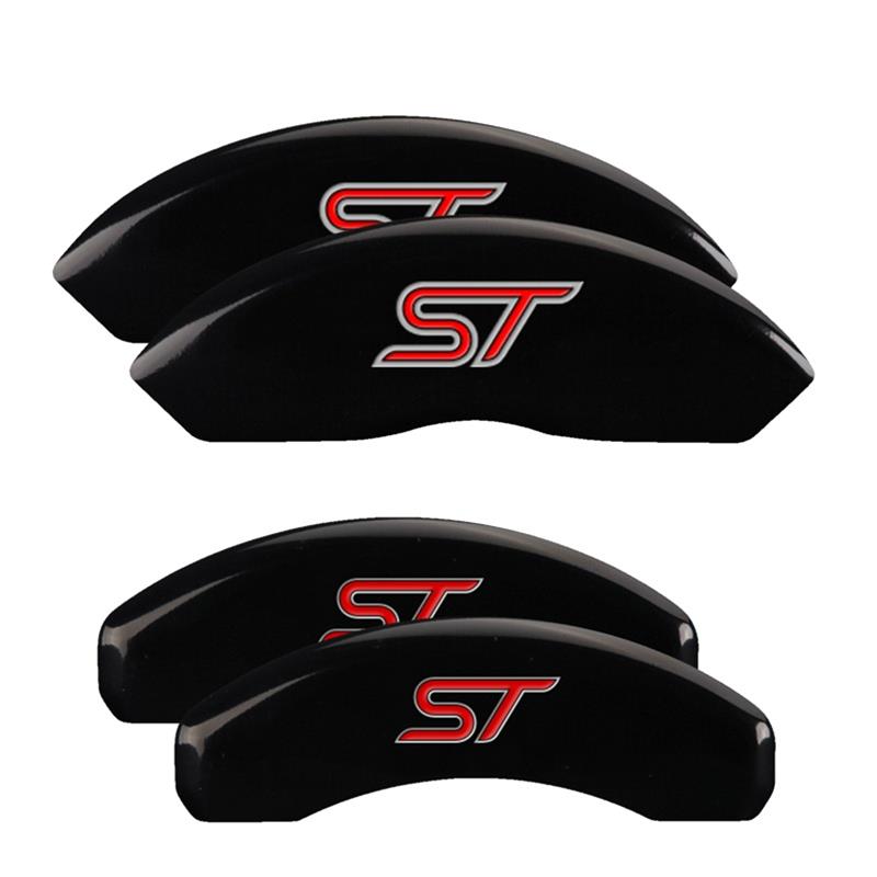 MGP Black Caliper Covers for 2020-2025 EXPLORER - 10254SST1BK Set of 4 caliper covers, Engraved Front and Rear: ST (No bolts), powder coat finish, silver characters
