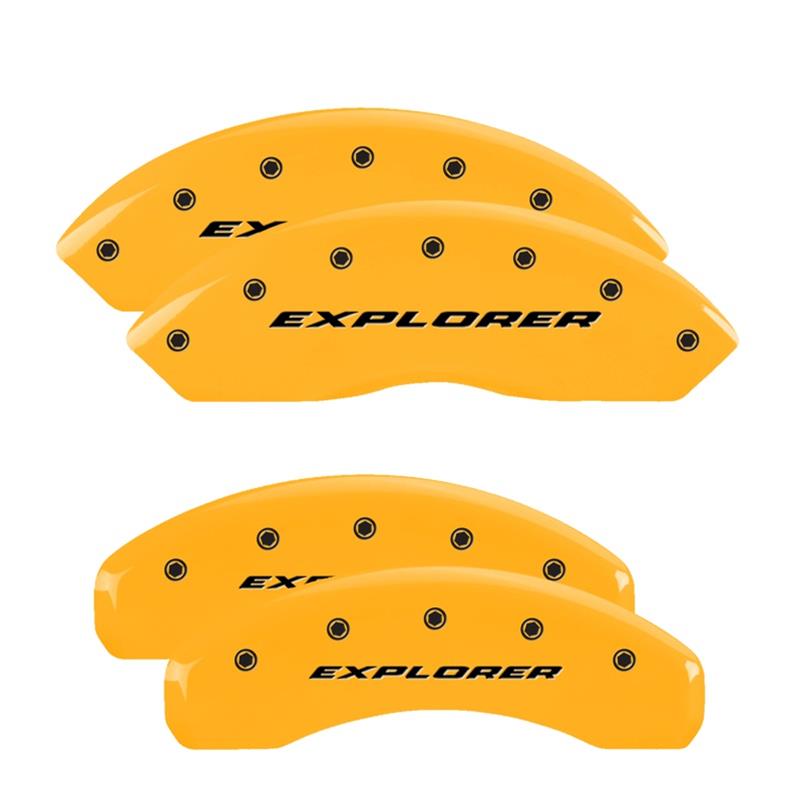 MGP Yellow Caliper Covers for 2020-2025 EXPLORER - 10254SXPLYL Set of 4 caliper covers, Engraved Front and Rear: Explorer (2012-Up), powder coat finish, black characters