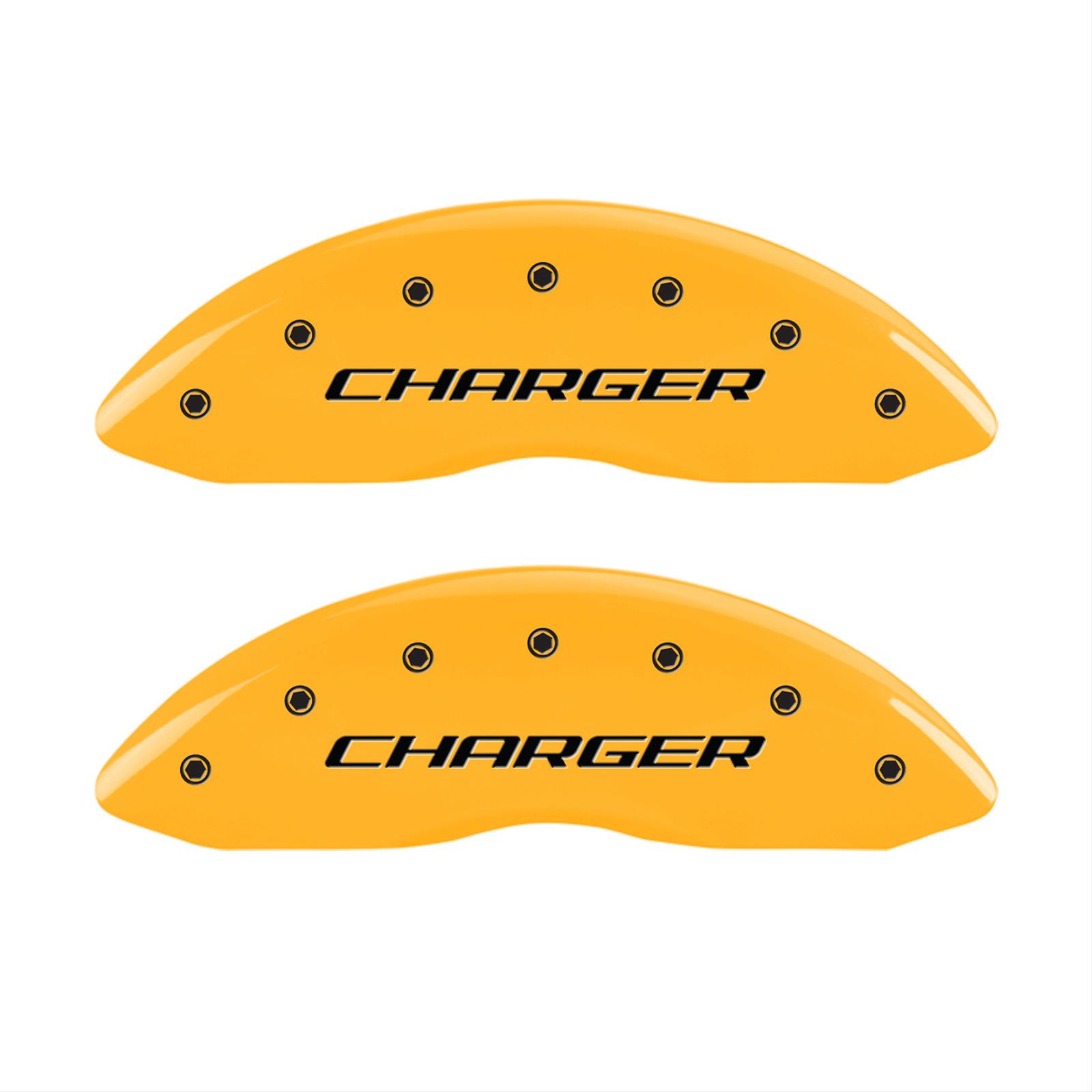 MGP 4 Caliper Covers Engraved Front Charger Rear RT Yellow Finish Black Char 2006 Dodge Charger