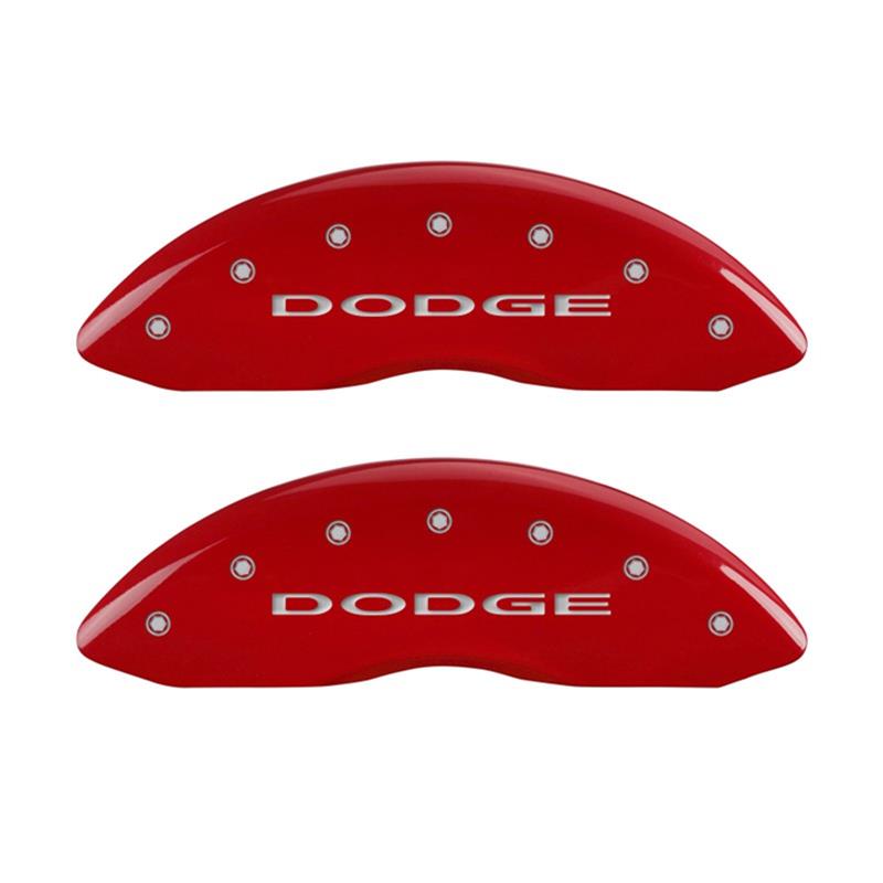 MGP Front set 2 Caliper Covers Engraved Front With out stripes/Dodge Red finish silver ch thumbnail 2