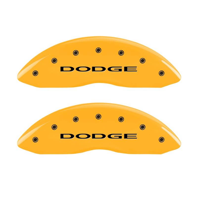 MGP Front set 2 Caliper Covers Engraved Front With out stripes/Dodge Yellow finish black ch thumbnail 2