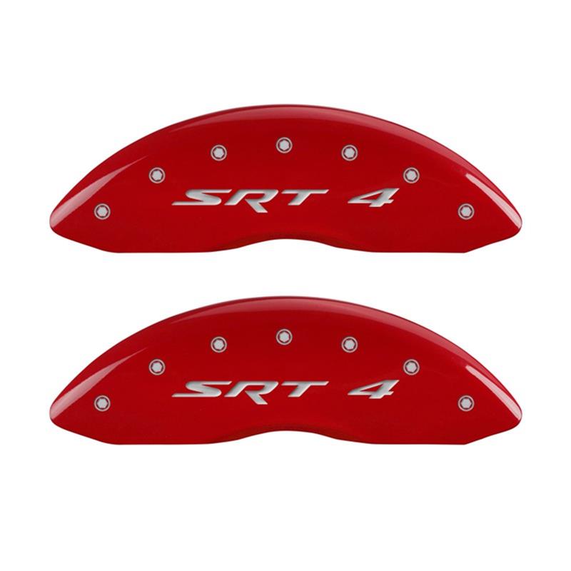MGP Front set 2 Caliper Covers Engraved Front SRT4 Red finish silver ch thumbnail 2