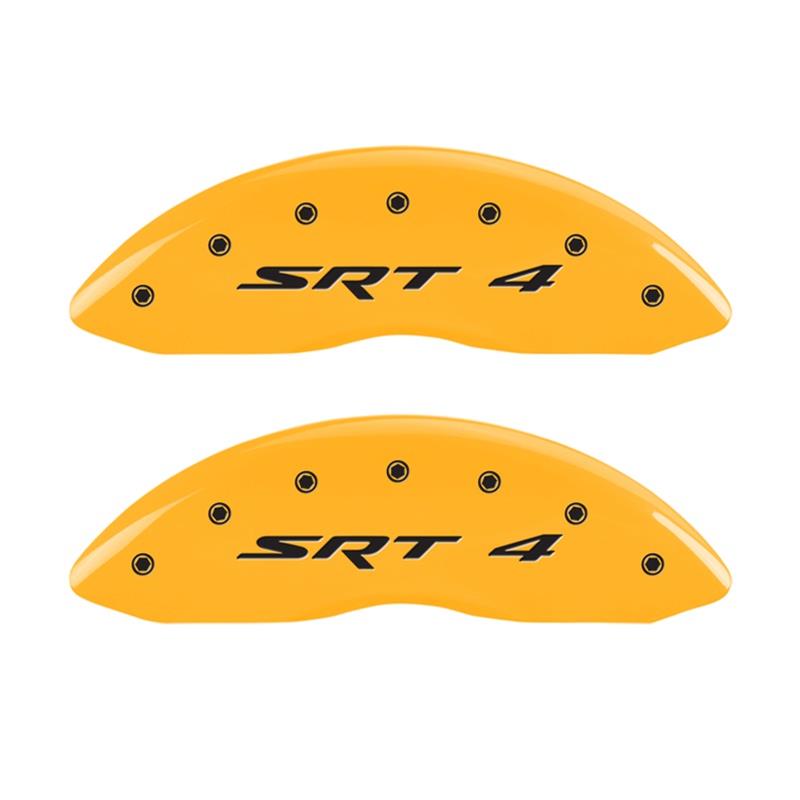 MGP Front set 2 Caliper Covers Engraved Front SRT4 Yellow finish black ch thumbnail 2