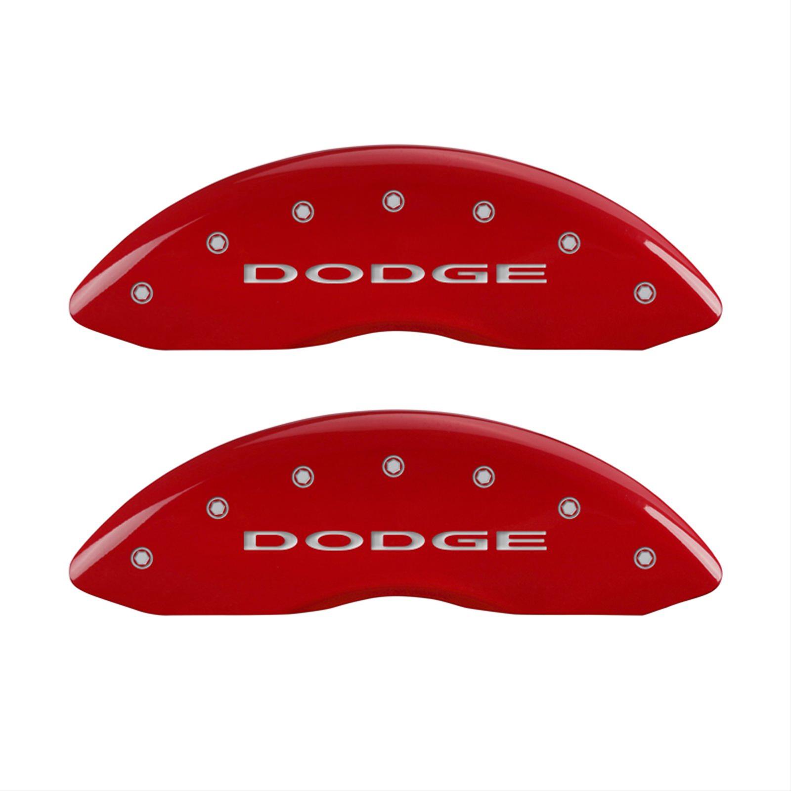 MGP 4 Caliper Covers Engraved Front & Rear With out stripes/Dodge Red finish silver ch