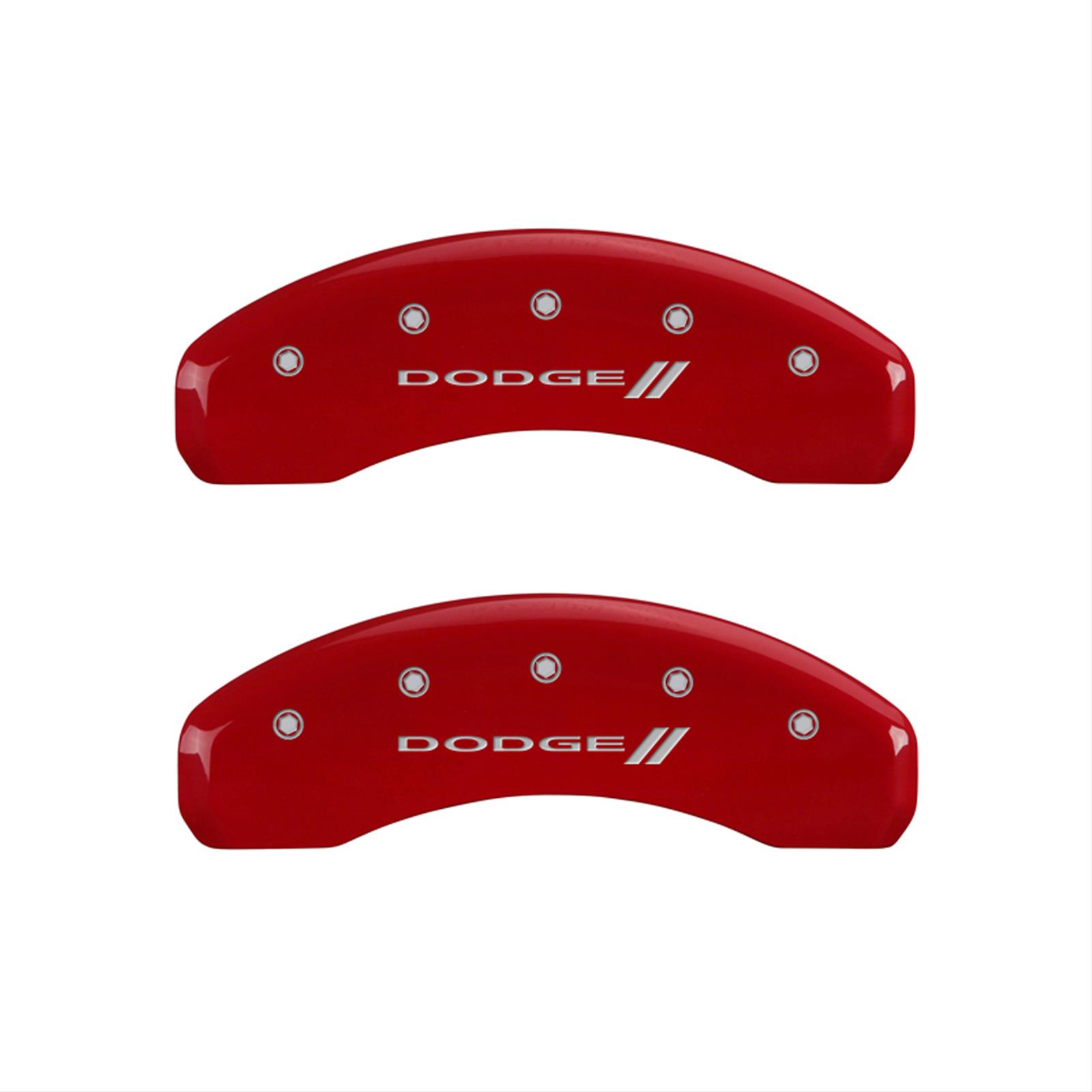 MGP 4 Caliper Covers Engraved Front & Rear With stripes/Dodge Red finish silver ch thumbnail 2