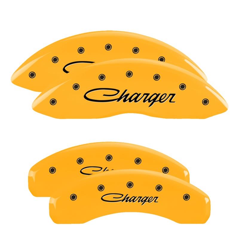 MGP 4 Caliper Covers Engraved Front & Rear Cursive/Charger Yellow finish black ch thumbnail 3