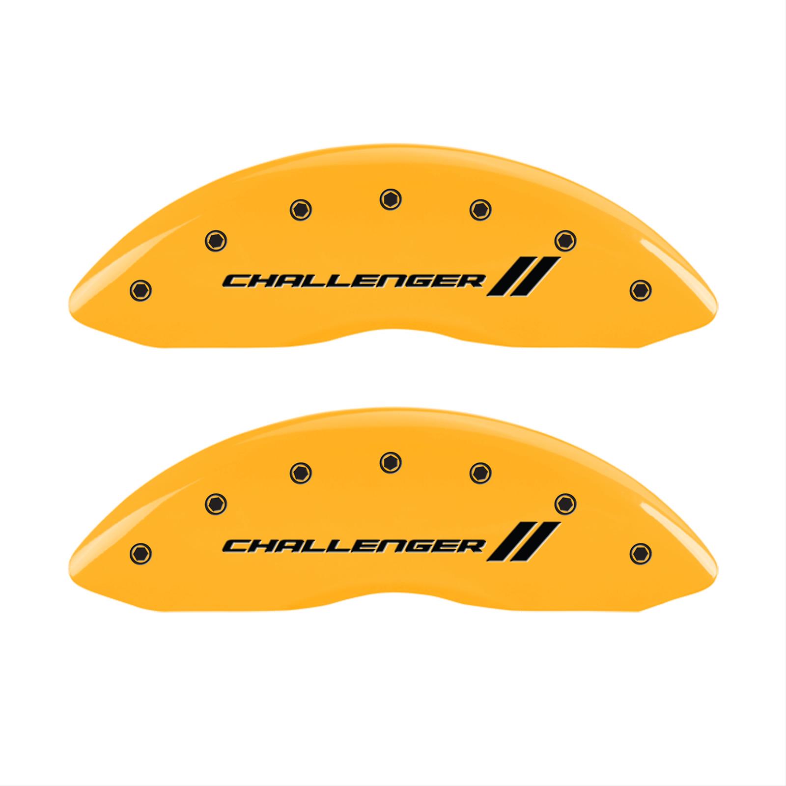 MGP 4 Caliper Covers Engraved Front & Rear With stripes/Challenger Yellow finish black ch thumbnail 2