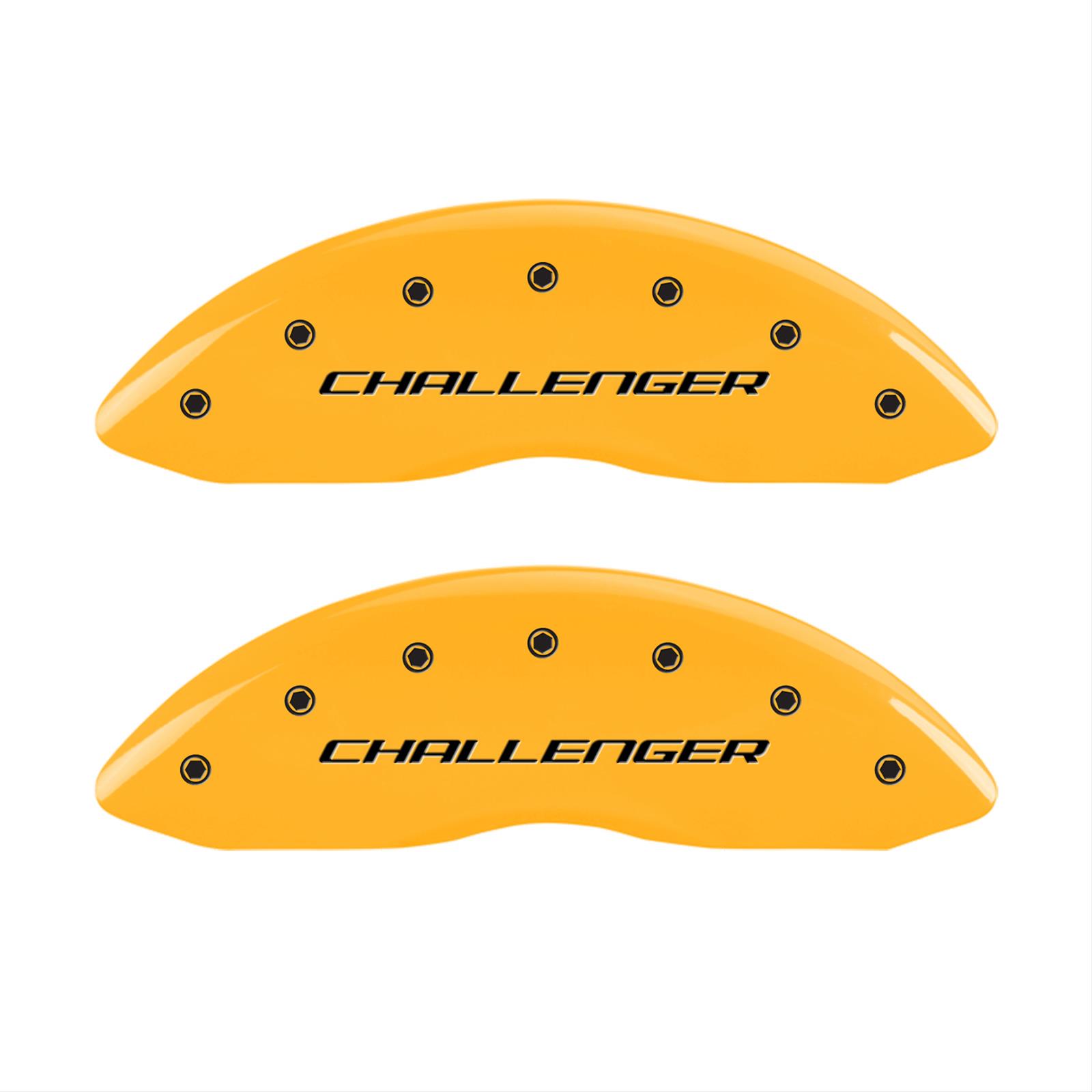 MGP 4 Caliper Covers Engraved Front & Rear Block/Challenger Yellow finish black ch