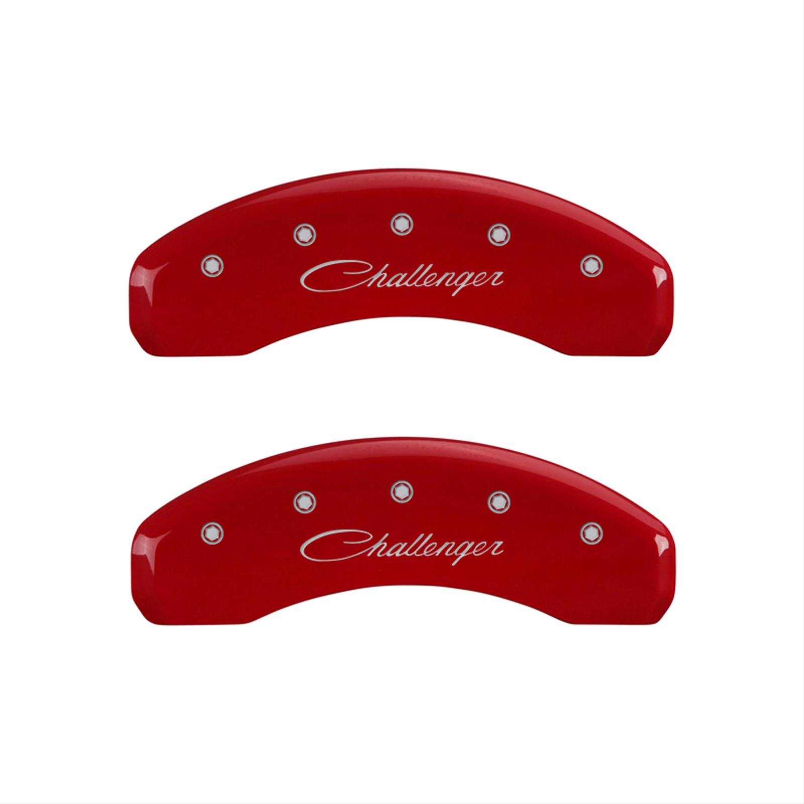 MGP 4 Caliper Covers Engraved Front & Rear Cursive/Challenger Red finish silver ch thumbnail 2