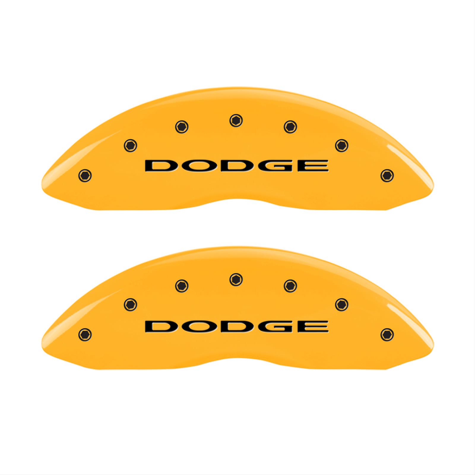 MGP 4 Caliper Covers Engraved Front & Rear With out stripes/Dodge Yellow finish black ch