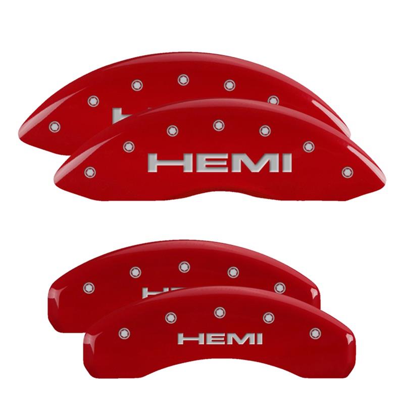 MGP 4 Caliper Covers Engraved Front & Rear Hemi Red finish silver ch thumbnail 3