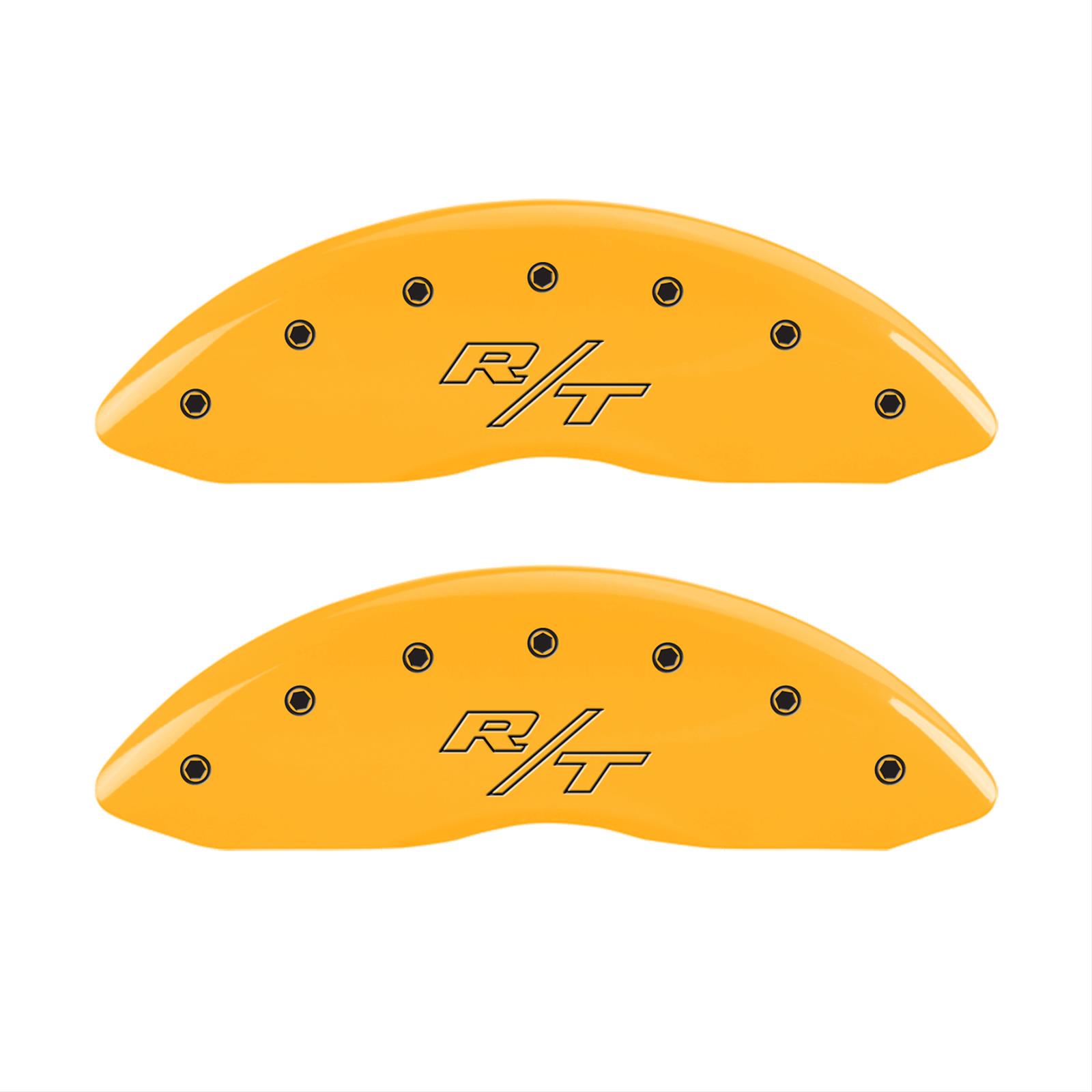 MGP 4 Caliper Covers Engraved Front & Rear Vintage Style/RT Yellow finish black ch