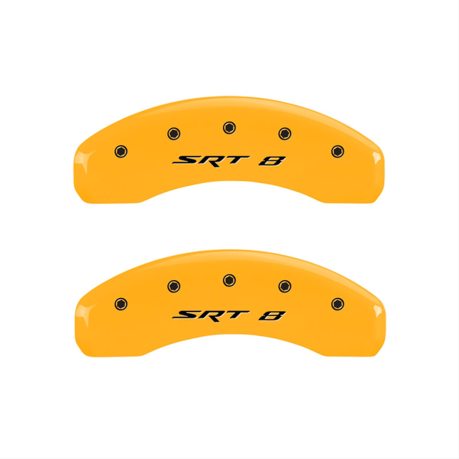 MGP 4 Caliper Covers Engraved Front & Rear SRT8 Yellow finish black ch thumbnail 2