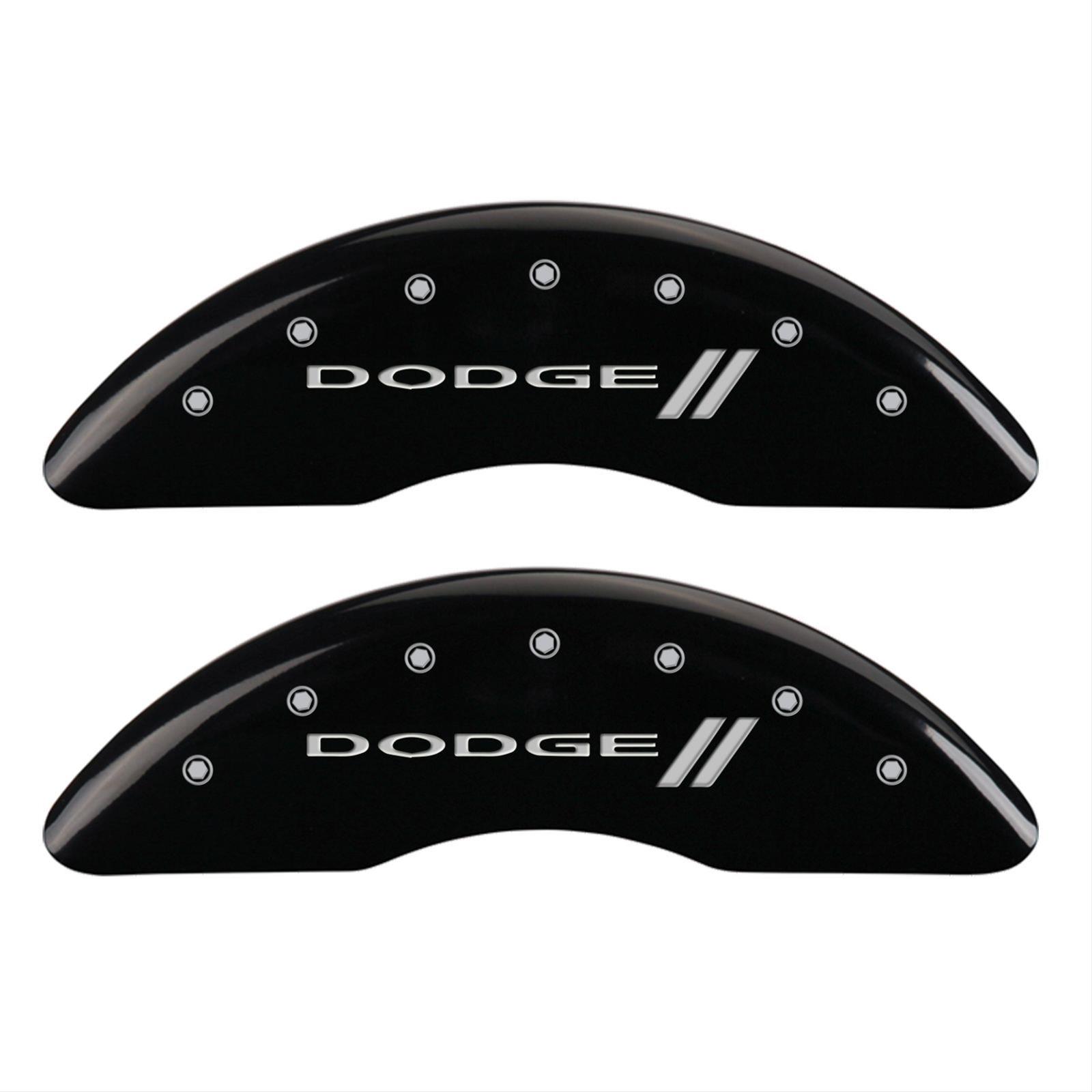 MGP 4 Caliper Covers Engraved Front & Rear With stripes/Dodge Black finish silver ch thumbnail 2