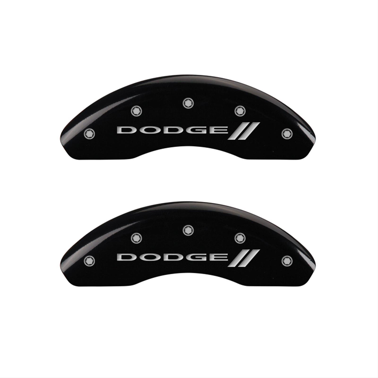 MGP 4 Caliper Covers Engraved Front & Rear With stripes/Dodge Black finish silver ch