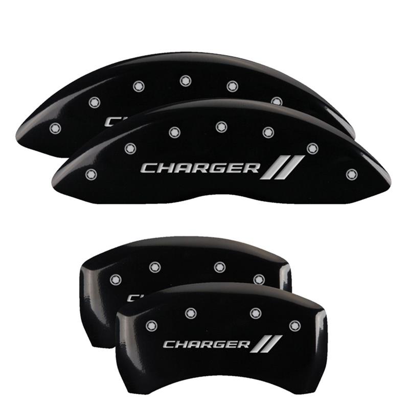 MGP 4 Caliper Covers Engraved Front & Rear With stripes/Charger Black finish silver ch thumbnail 3