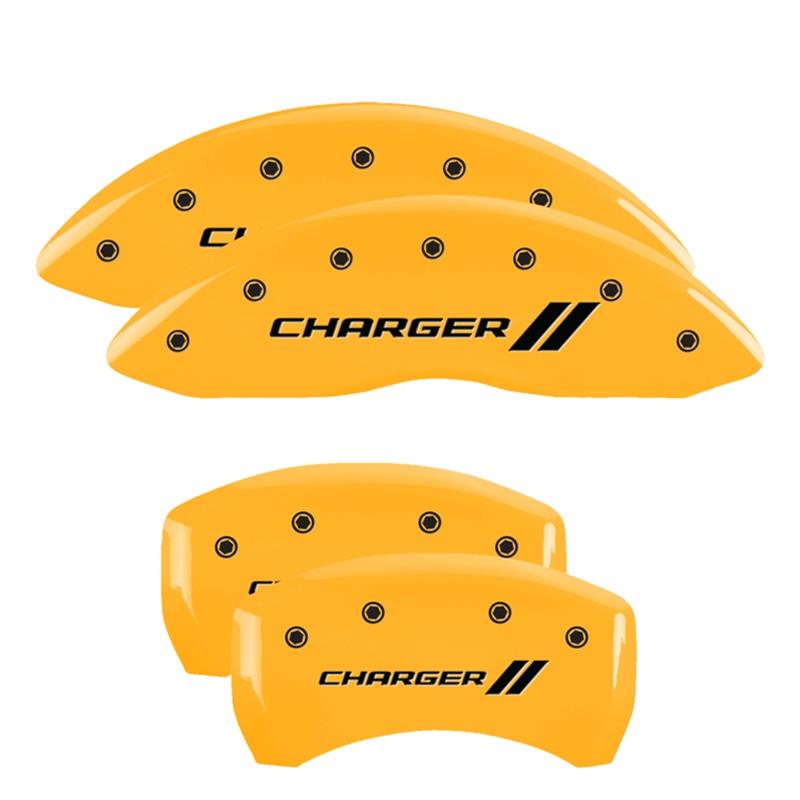 MGP 4 Caliper Covers Engraved Front & Rear With stripes/Charger Yellow finish black ch thumbnail 3
