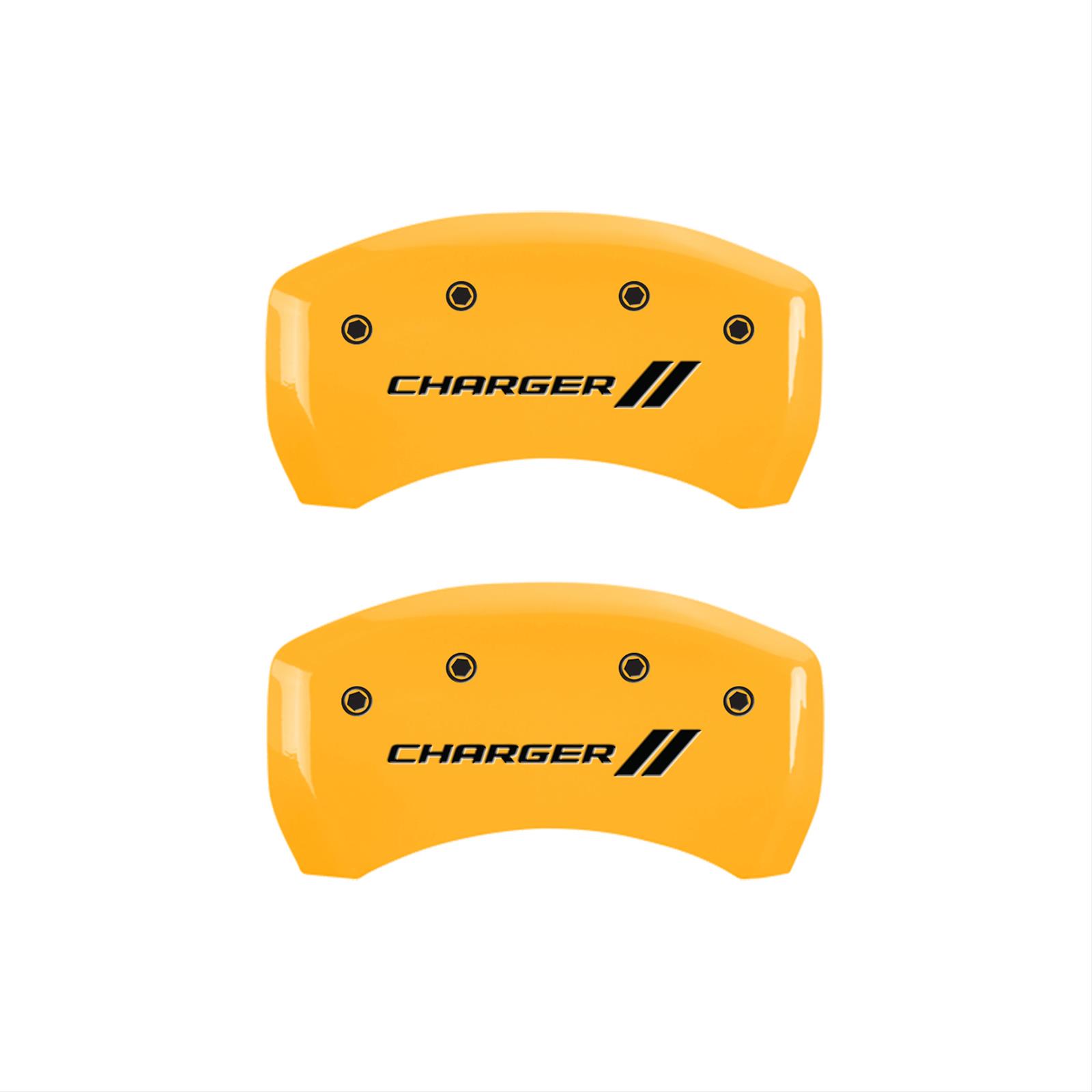 MGP 4 Caliper Covers Engraved Front & Rear With stripes/Charger Yellow finish black ch thumbnail 2