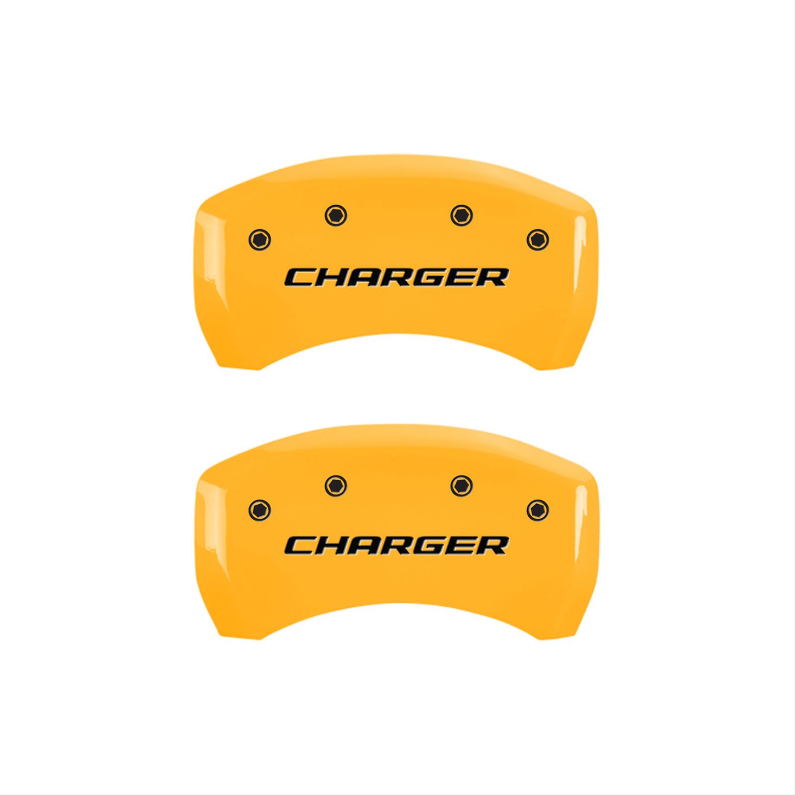 MGP 4 Caliper Covers Engraved Front & Rear Block/Charger Yellow finish black ch