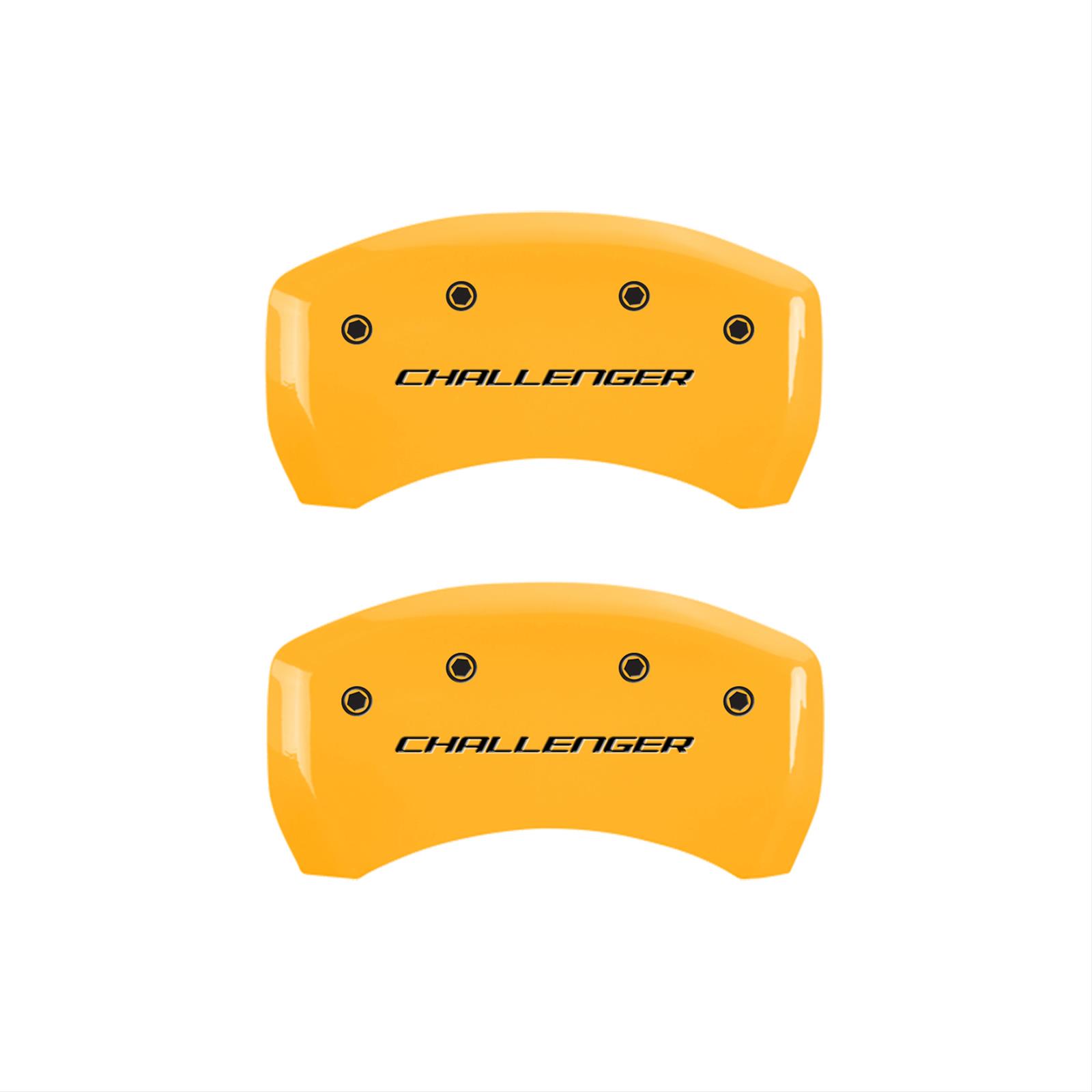 MGP 4 Caliper Covers Engraved Front & Rear Block/Challenger Yellow finish black ch thumbnail 2