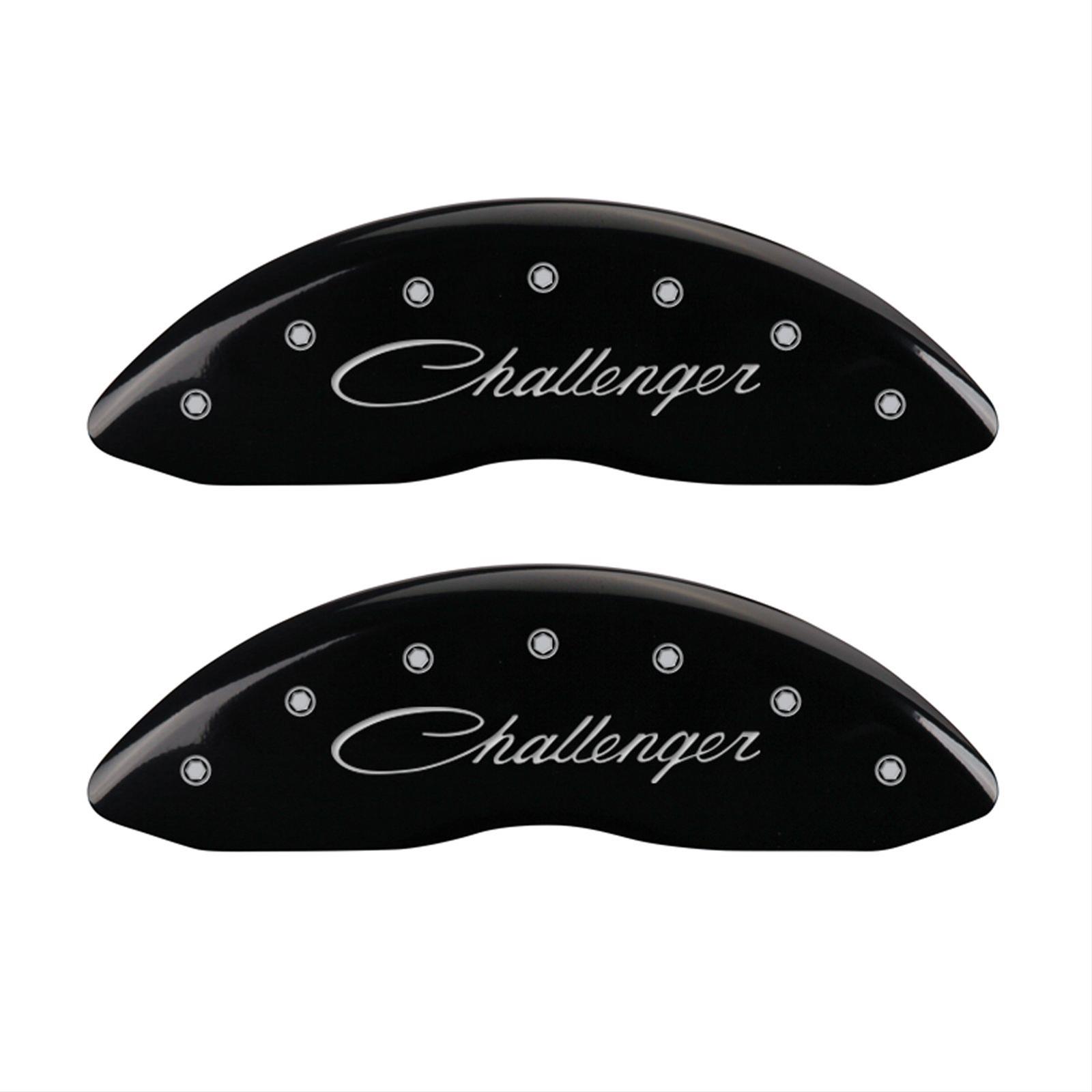 MGP 4 Caliper Covers Engraved Front & Rear Cursive/Challenger Black finish silver ch