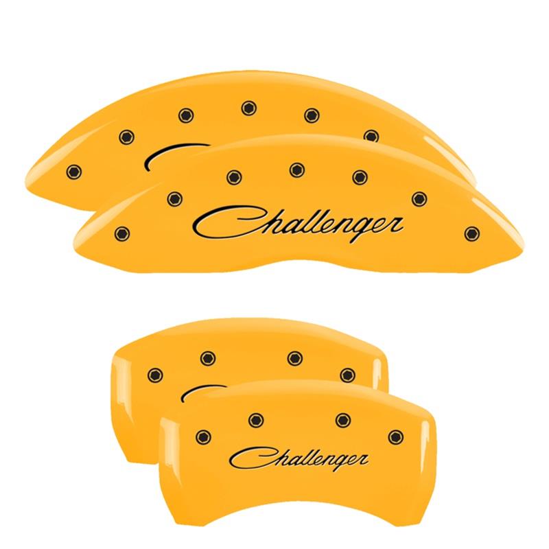 MGP 4 Caliper Covers Engraved Front & Rear Cursive/Challenger Yellow finish black ch thumbnail 3