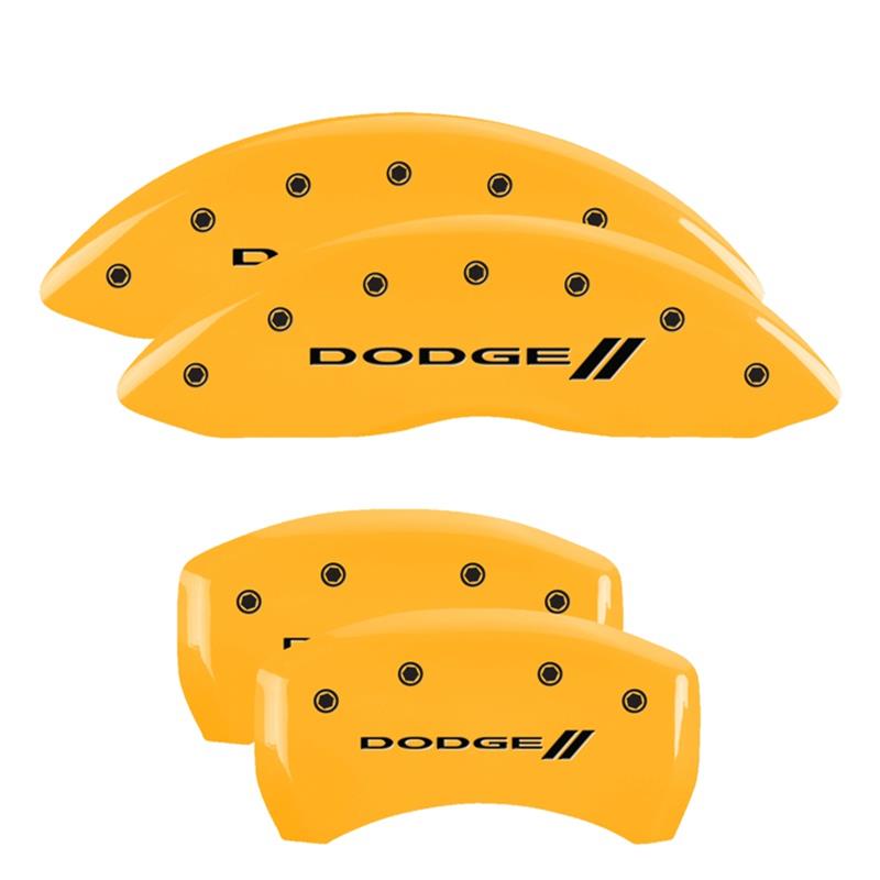 MGP 4 Caliper Covers Engraved Front & Rear With stripes/Dodge Yellow finish black ch thumbnail 3