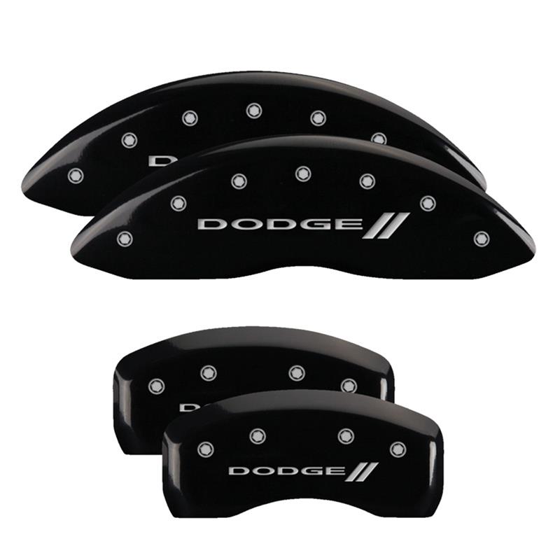 MGP 4 Caliper Covers Engraved Front & Rear With stripes/Dodge Black finish silver ch thumbnail 3