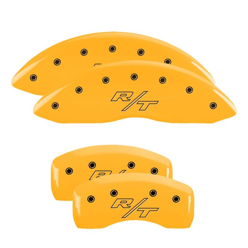 MGP 4 Caliper Covers Engraved Front & Rear Vintage Style/RT Yellow finish black ch thumbnail 3