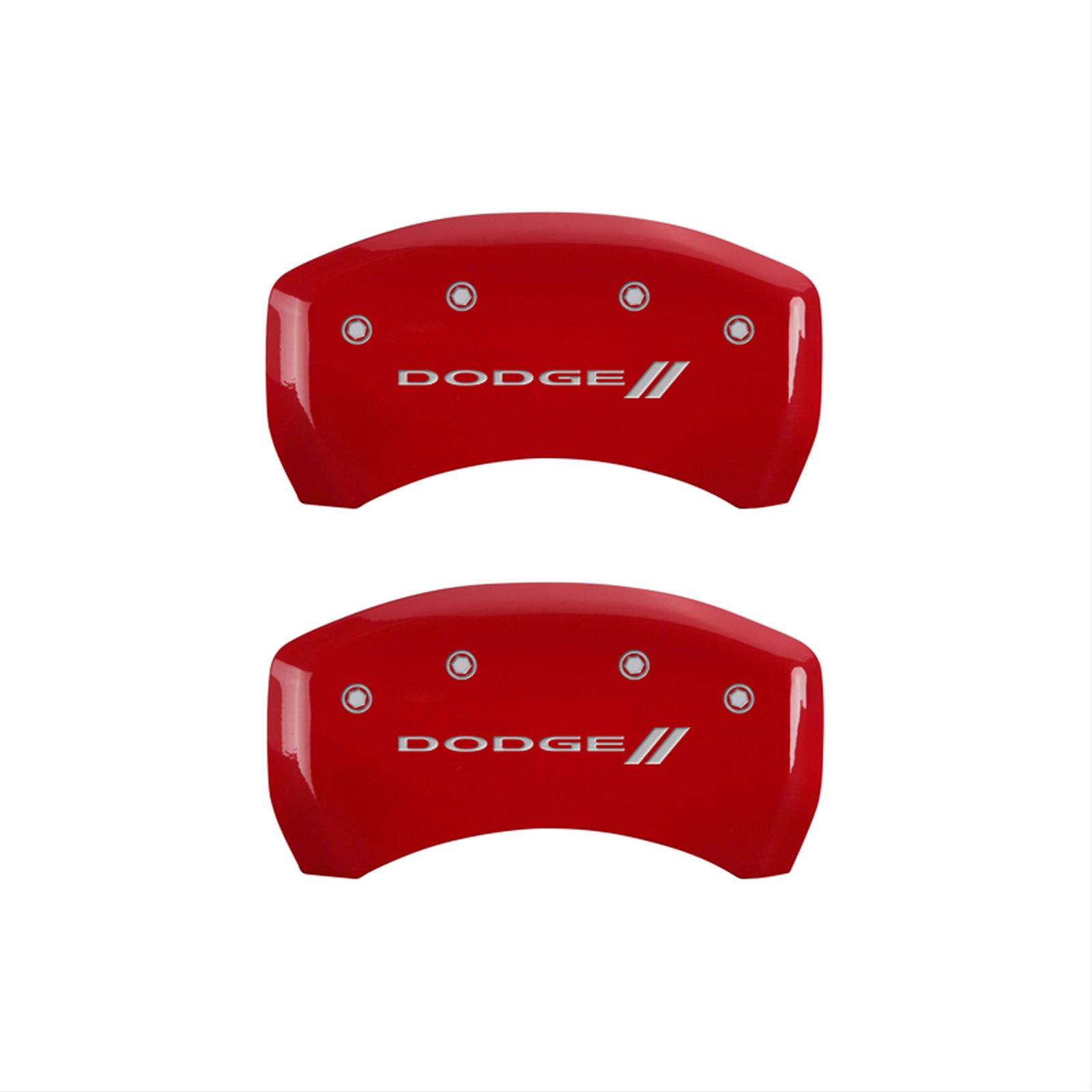 MGP 4 Caliper Covers Engraved Front & Rear With stripes/Dodge Red finish silver ch thumbnail 2