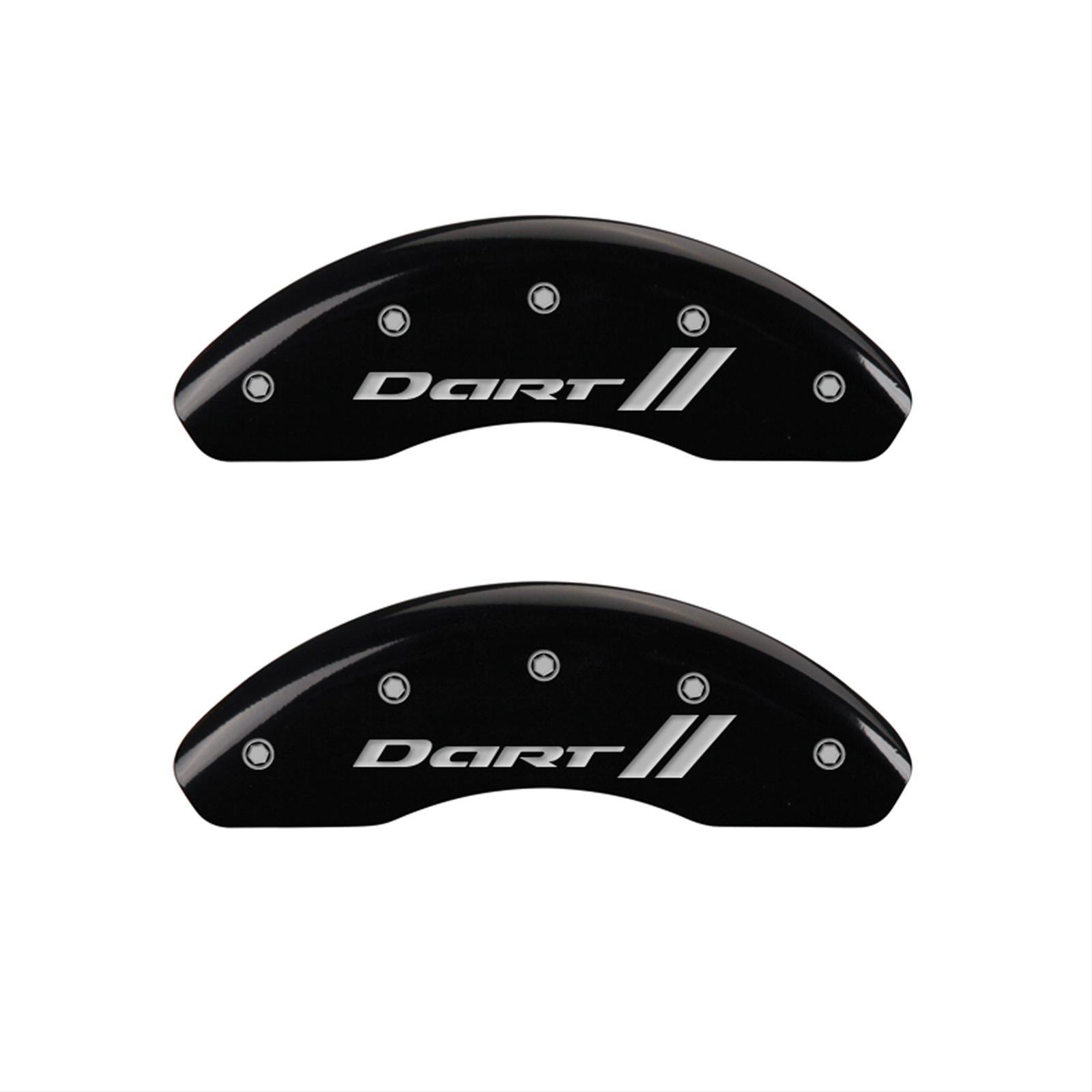 MGP 4 Caliper Covers Engraved Front & Rear With stripes/Dart Black finish silver ch