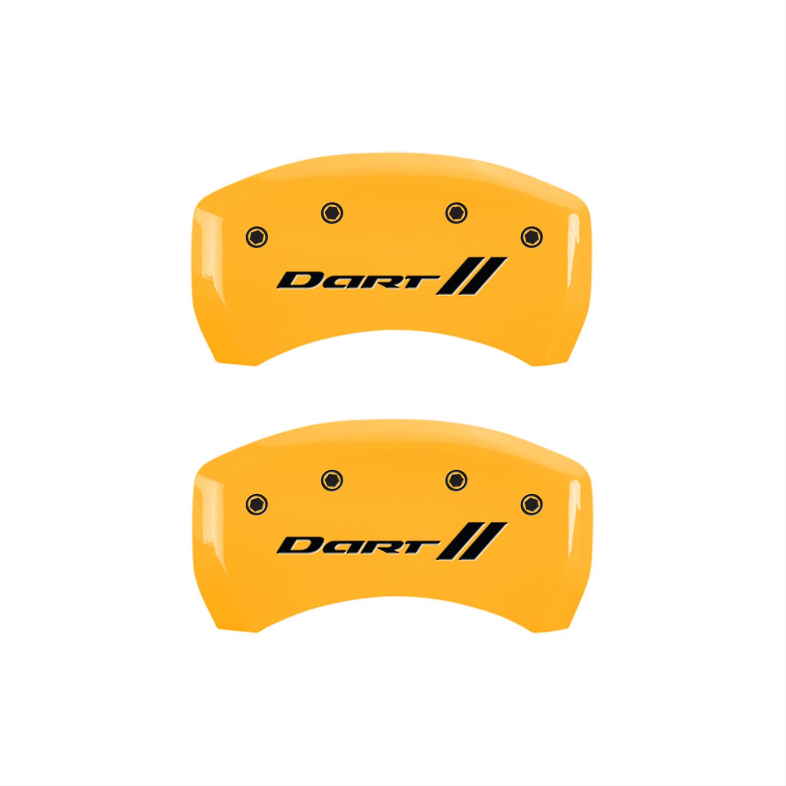 MGP 4 Caliper Covers Engraved Front & Rear With stripes/Dart Yellow finish black ch thumbnail 2