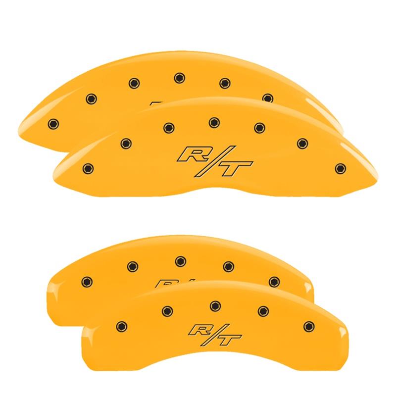 MGP 4 Caliper Covers Engraved Front & Rear 11-18 Dodge Durango Yellow Finish Black R/T Vintage Logo thumbnail 2