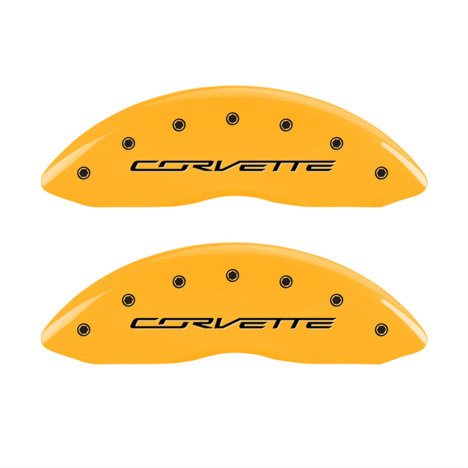 MGP 4 Caliper Covers Engraved Front & Rear C7/Corvette Yellow finish black ch thumbnail 2