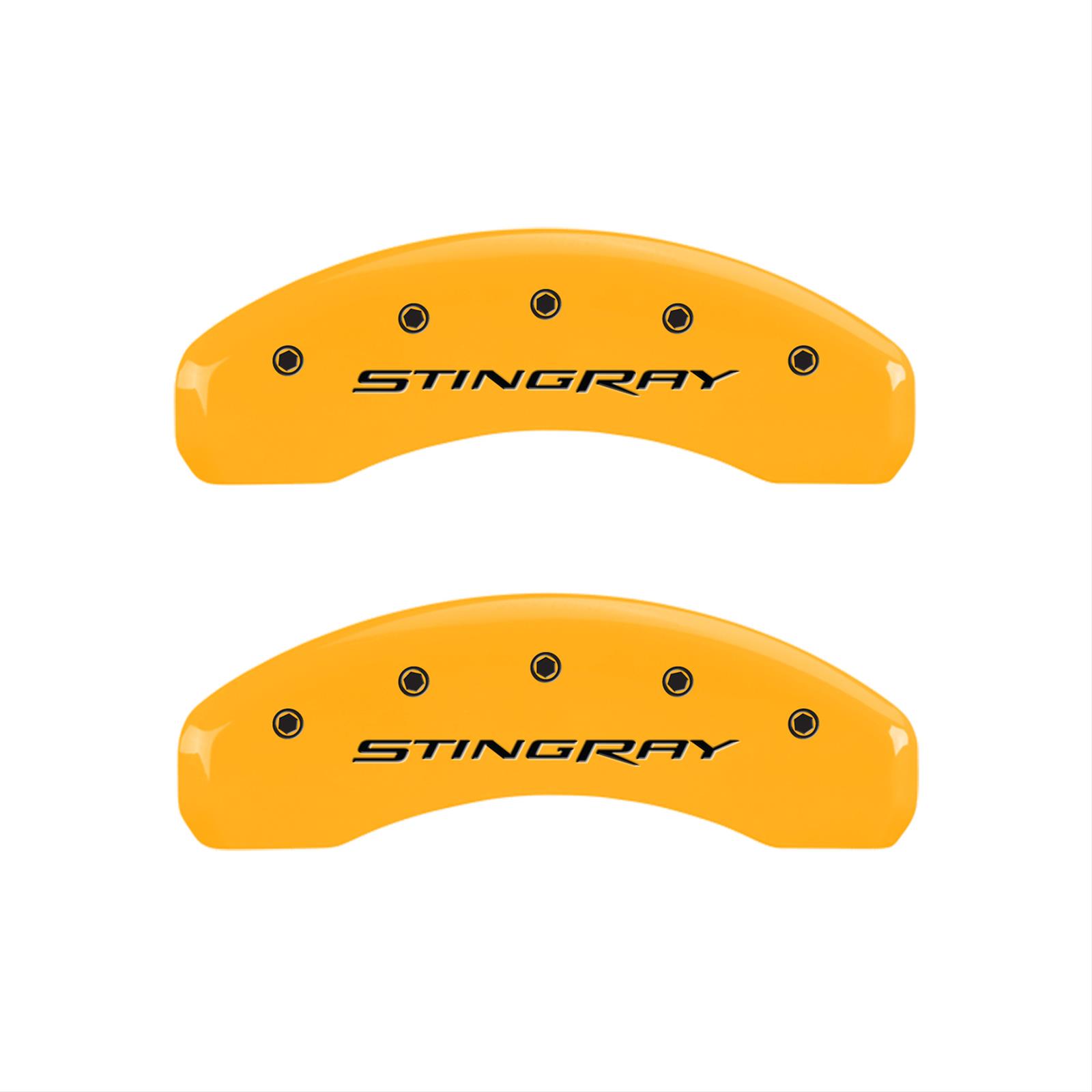 MGP Yellow Caliper Covers 13009SSTYYL Brake Covers, Engraved Front and Rear: Stingray, powder coat finish, black characters thumbnail 2